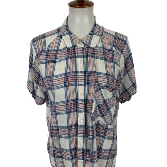 Rails Plaid Button Down Shirt Large Blue Cotton Soft Short Sleeve Top - Picture 2 of 7